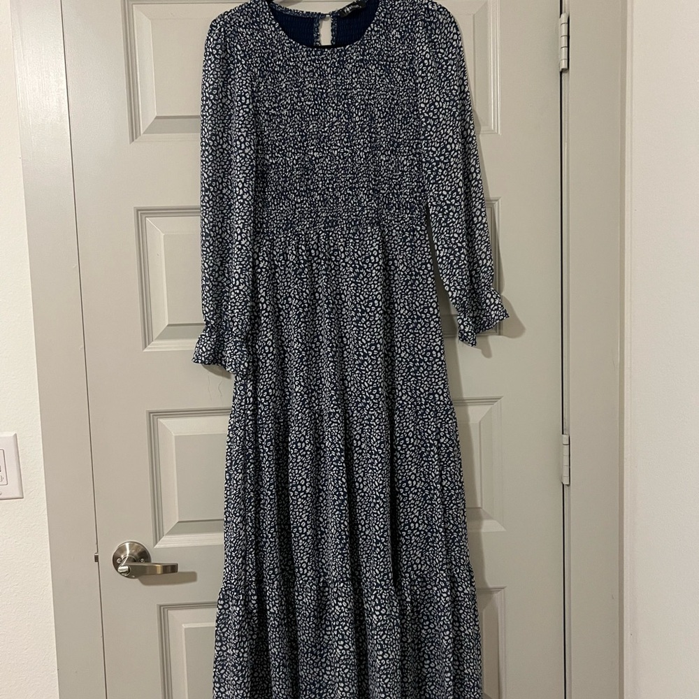 Chic Long Sleeve Navy Dress